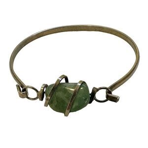 Silver tone green beaded bangle bracelet